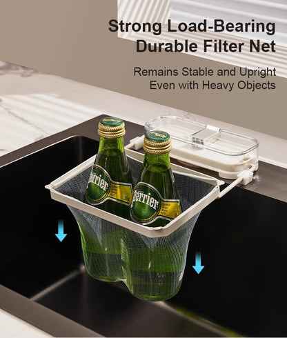 Suction Cup Sink Filter Rack – Easy Install, Foldable, Mess-Free Kitchen Helper! 50 Free Sink Strainer Nets Included ✨