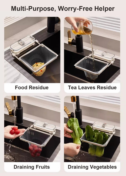 Suction Cup Sink Filter Rack – Easy Install, Foldable, Mess-Free Kitchen Helper! 50 Free Sink Strainer Nets Included ✨