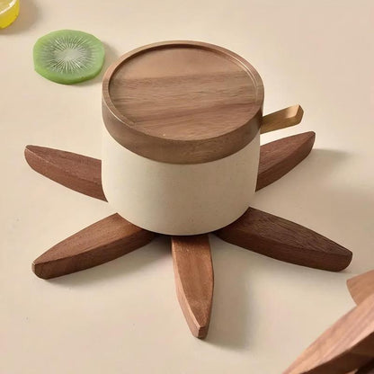 Natural Wood Tree-Shaped Folding Coaster & Decoration Set