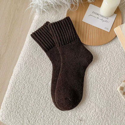 Women’s Wool Mid-Calf Socks – Winter Thickened Terry Fleece Plush Snow Socks, Warm Cashmere Short Socks