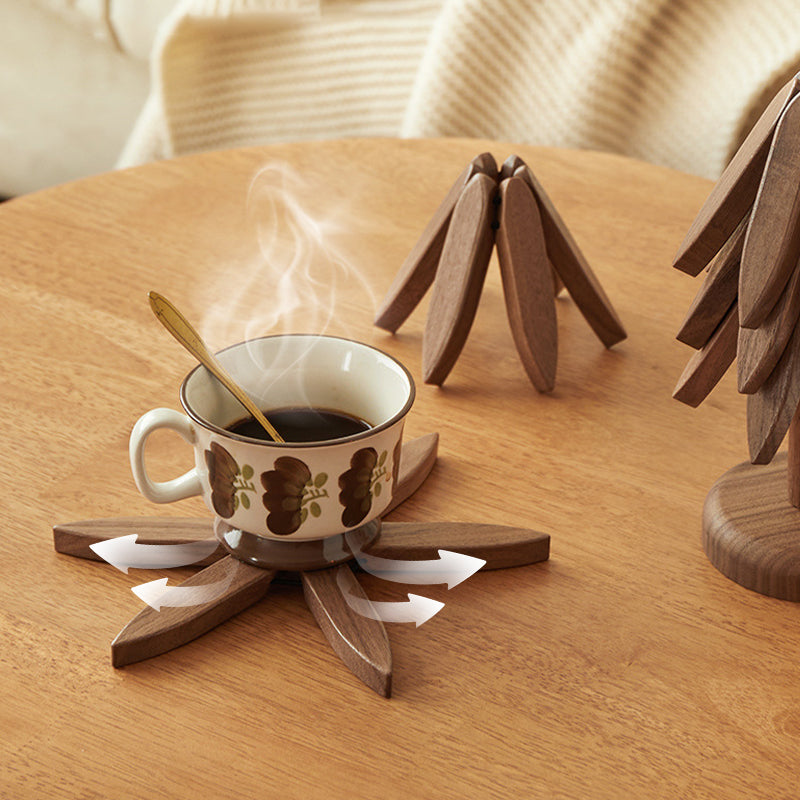 Natural Wood Tree-Shaped Folding Coaster & Decoration Set